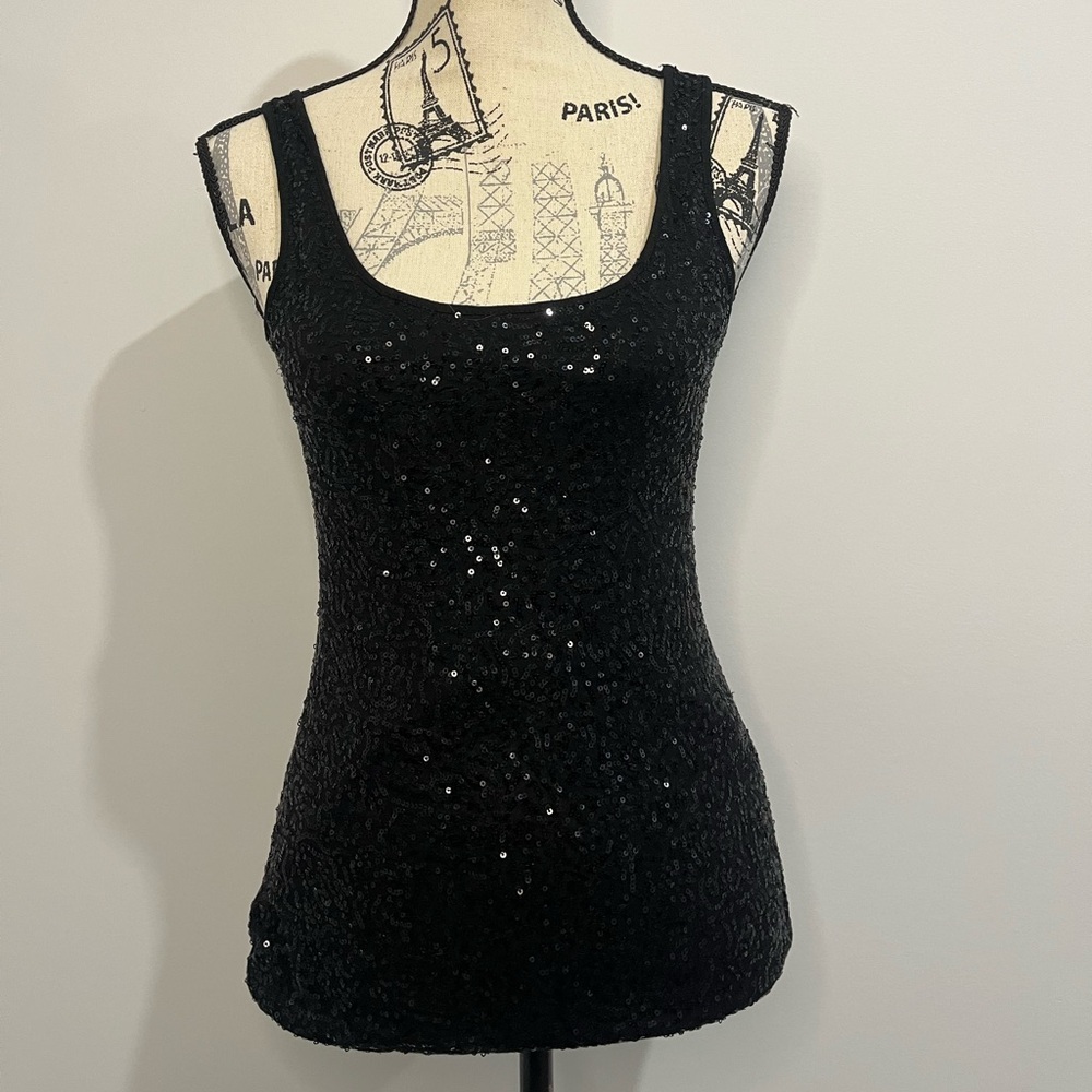 Black Y2K Sequin Fitted Tank Top